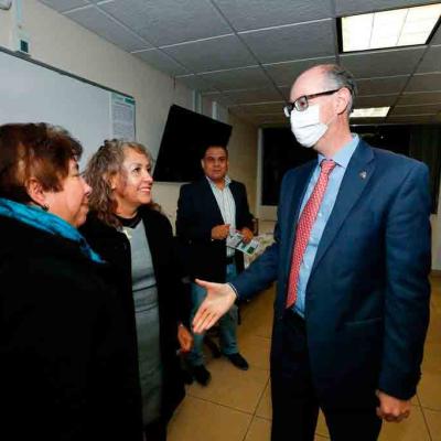 El rector Carlos Eduardo Barrera Díaz encabezó el tercer informe de actividades del director de la Facultad de Geografía, Rodrigo Huitrón Rodríguez.